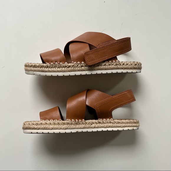 VINCE. Brown Leather Espadrille Velcro Cross Sandals - Picture 4 of 5